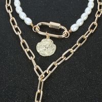 Collier De Pendentif De Serrure En Métal D&#39;alliage De Perles De Perle Ovale Simple Multicouche De Mode Pour Les Femmes main image 4