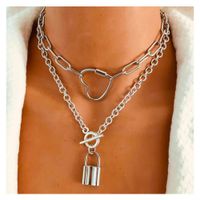 Fashion Retro Silver Chain Love Lock Alloy Pendant Necklace For Women main image 1