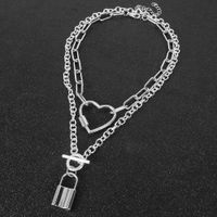 Fashion Retro Silver Chain Love Lock Alloy Pendant Necklace For Women main image 4