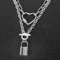 Fashion Retro Silver Chain Love Lock Alloy Pendant Necklace For Women main image 5