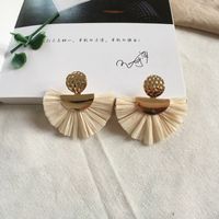 Fashion New Bohemian Fan-shaped Raffia Retro Exaggerated Alloy Disc Stud Earrings main image 2