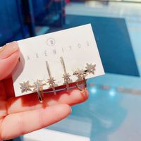 Fashion Eight-pointed Star Korean 925 Silver Needle Zircon Micro-inlaid Long Earrings Ear Bone Clip Set main image 4