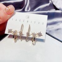 Fashion Eight-pointed Star Korean 925 Silver Needle Zircon Micro-inlaid Long Earrings Ear Bone Clip Set main image 5