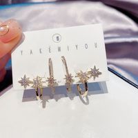 Fashion Eight-pointed Star Korean 925 Silver Needle Zircon Micro-inlaid Long Earrings Ear Bone Clip Set main image 6