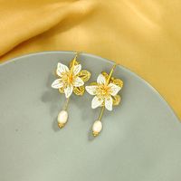 925 Silver Needle Long Fairy Freshwater Pearl Flower Alloy Earrings main image 1