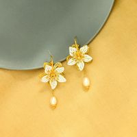 925 Silver Needle Long Fairy Freshwater Pearl Flower Alloy Earrings main image 3
