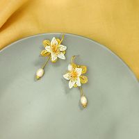 925 Silver Needle Long Fairy Freshwater Pearl Flower Alloy Earrings main image 4