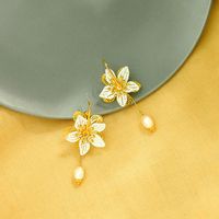 925 Silver Needle Long Fairy Freshwater Pearl Flower Alloy Earrings main image 5