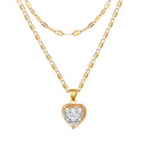 New Double-layer Inlaid Crystal Love Heart Pendant Necklace For Ladies Wild sku image 1
