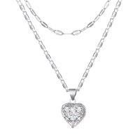 New Double-layer Inlaid Crystal Love Heart Pendant Necklace For Ladies Wild sku image 2