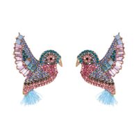 Fashion Full Diamond Peak Bird Tassel Retro Animal Women's Alloy Earrings sku image 1