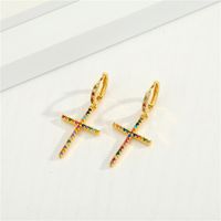 Fashion Micro-inlaid Cross Color Zircon Snake Exquisite Diamond-set Color Zirconium Sun Small Copper Earrings sku image 3