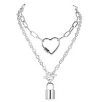 Fashion Retro Silver Chain Love Lock Alloy Pendant Necklace For Women sku image 1