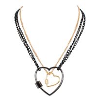 Fashion Thin Chain Metal Simple Diamond-studded Love Lock Pendant Necklace For Women sku image 1
