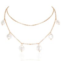 Fashion Simple Shaped Pearl Pendant Double Necklace For Women sku image 1