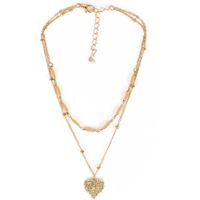 Fashion Alloy Love Pendant Double-layer Golden Chain Necklace For Women sku image 1
