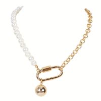 Fashion Oval Plating Alloy Pearl Beaded Clavicle Chain Jewelry Necklace For Women sku image 1