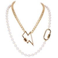 Fashion Retro Pearl Clavicle Chain Alloy Lightning Pendant Necklace For Women sku image 1
