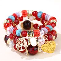 Fashion Trend Concise  Versatile Metal Peach Heart Pendant Candy Beads Multilayer Alloy Bracelet sku image 4