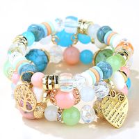 Fashion Trend Concise  Versatile Metal Peach Heart Pendant Candy Beads Multilayer Alloy Bracelet sku image 7