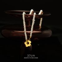 Fashion Sexy Freshwater Pearl Flower Buckle Titanium Steel Necklace For Women main image 4