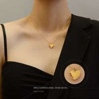 Fashion Wave Side Small Peach Heart Love-shaped Titanium Steel Pendant Clavicle Necklace main image 6