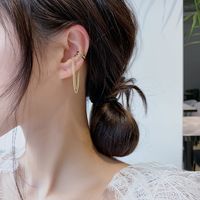 Borla De Cadena Multicapa Coreana De Moda Sin Pendientes Largos De Aleación Con Clip De Oreja Para Mujer Perforada main image 1