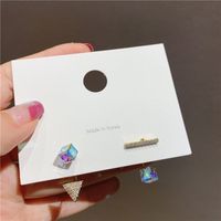 S925 Silver Needle Korea New Simple And Colorful Square Crystal Wild Asymmetric Alloy Earrings For Women main image 4