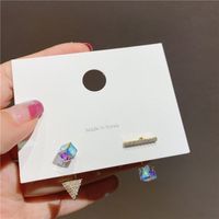 S925 Silver Needle Korea Nuevos Pendientes De Aleación Asimétrica Salvaje De Cristal Cuadrado Simple Y Colorido Para Mujer main image 4