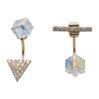 S925 Silver Needle Korea New Simple And Colorful Square Crystal Wild Asymmetric Alloy Earrings For Women main image 6