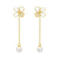 White Flower Drop Oil Diamond Long Pearl 925 Silver Needle Fashion Korean Alloy Earrings main image 6
