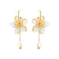925 Silver Needle Long Fairy Freshwater Pearl Flower Alloy Earrings sku image 1