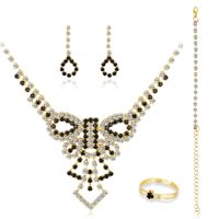 New Bridal Fashion Alloy Diamond Necklace Earrings Three-piece Set sku image 1