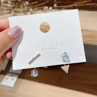 S925 Silver Needle Korea New Simple And Colorful Square Crystal Wild Asymmetric Alloy Earrings For Women sku image 1