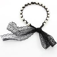 Korean New Pearl Lace Bow Tie Streamer Hair Band  Wholesale main image 1