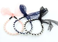 Korean New Pearl Lace Bow Tie Streamer Hair Band  Wholesale main image 3