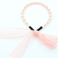 Korean New Pearl Lace Bow Tie Streamer Hair Band  Wholesale main image 4