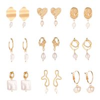 New Fashion Hollow Simple Geometric Freshwater Pearl Metal Earrings main image 1