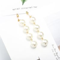 Korea Wild Simple Beaded Exaggerated Large Pearl Tassel Long Alloy Earrings Jewelry Wholesale main image 3