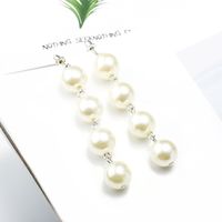 Korea Wild Simple Beaded Exaggerated Large Pearl Tassel Long Alloy Earrings Jewelry Wholesale main image 4