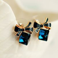 Fashion Korean Bowknot Cube Crystal All-match Earrings Jewelry main image 2