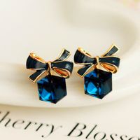 Fashion Korean Bowknot Cube Crystal All-match Earrings Jewelry main image 3