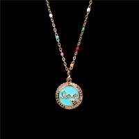 Love Letter Micro-inlaid Diamond Round Oil Drop Pendant Necklace Stainless Steel Color Clavicle Chain Wholesale main image 5
