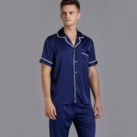 Men's Satin Pajamas Summer Short-sleeved Trousers Suit Thin Men's Home Wea Large Size Wholesale main image 6
