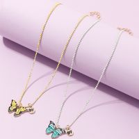 Fashion Color Butterfly Necklace Girls Alloy Drip Oil Color Hip Hop Clavicle Chain Wholesale main image 4