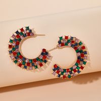 Fashion C-shaped Diamond Large Semi-circular Alloy Simple Style Earrings Wholesale main image 3