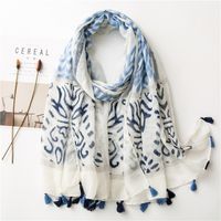 Women's Ripple Printing Pattern Sunscreen Towel Cotton And Linen Fringed Silk Scarf Beach Shawl For Women main image 1