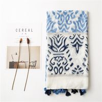 Women's Ripple Printing Pattern Sunscreen Towel Cotton And Linen Fringed Silk Scarf Beach Shawl For Women main image 3