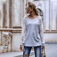 Grenz Überschreitende  Hohle Spitze Langarm Rundhals Pullover Frauen Herbst 2021 Neue Freizeit Bluse Europäische Und Amerikanische Damen Bekleidung main image 1