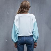 Nouveau T-shirt D&#39;automne Pour Femme De Sport Décontracté Blanc Et Bleu main image 4